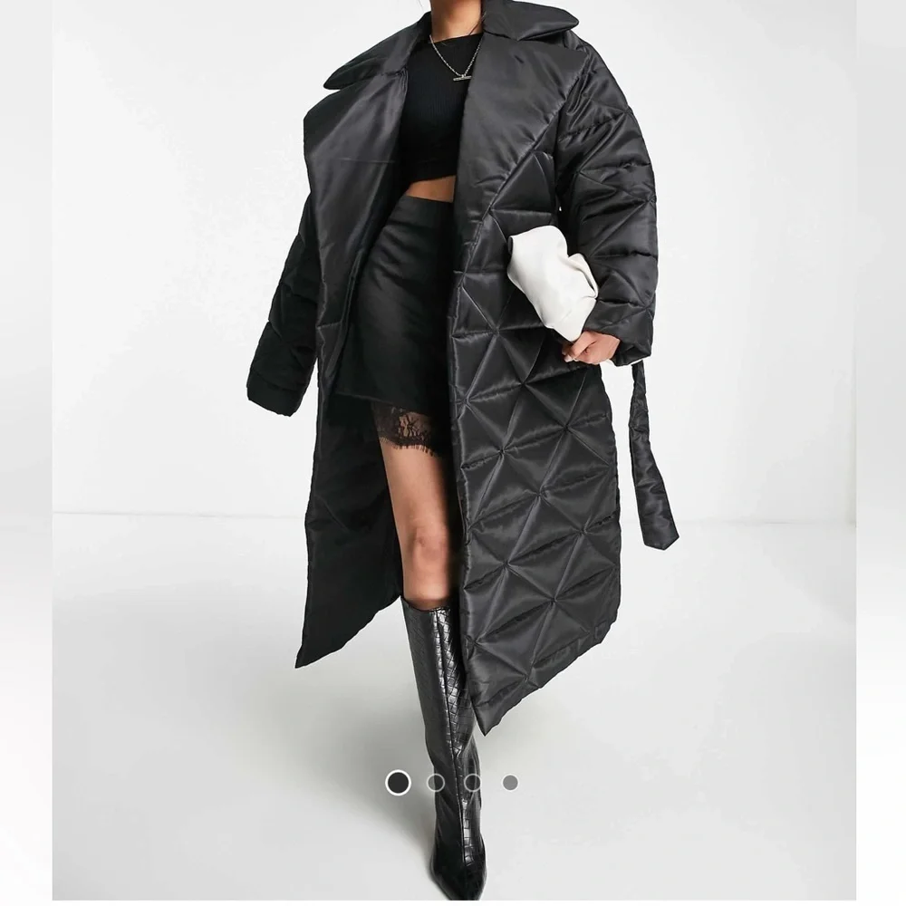 Oversized ASOS DESIGN nylon quilted maxi puffer coat in black - Picture 3 of 10